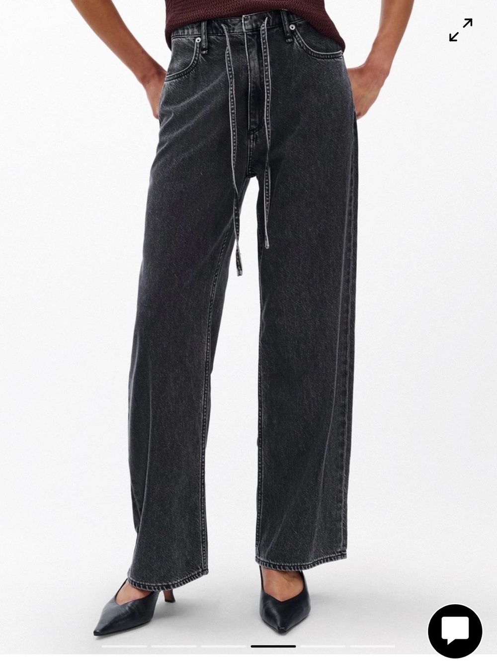 rag & bone Phoebe- Black Washed Wide-Leg Jeans